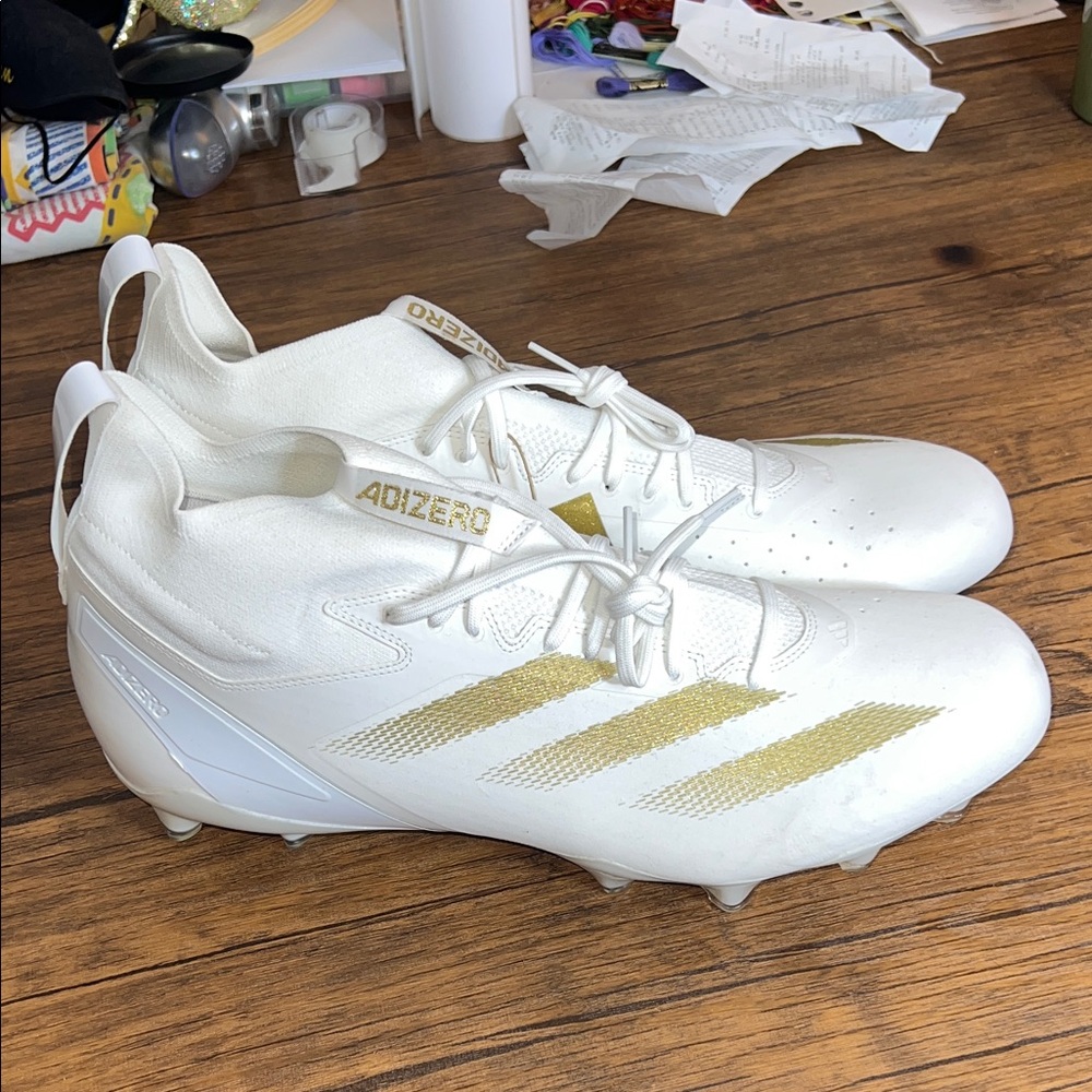 NWT Adizero‎ White and Gold Football Cleats- Men’s Size 18